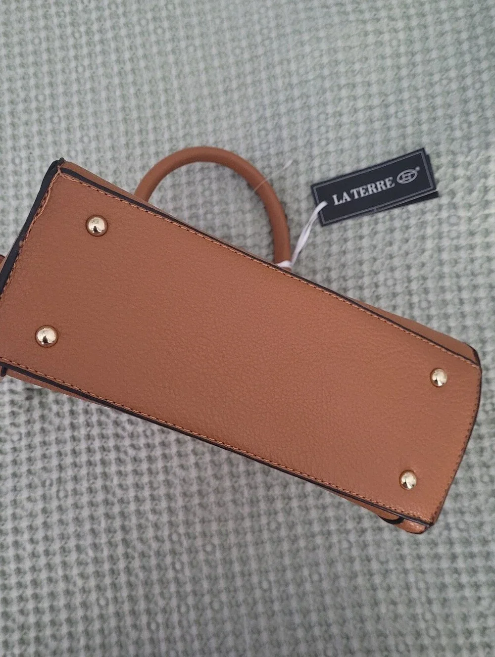 LA TERRE Cognac Vegan Leather Satchel Gold Padlock NWT Crossbody